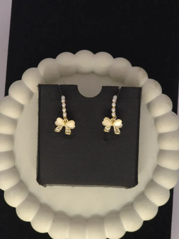 Gold_Tone_Pearl_Steel_Bow_Drop_Earrings_For_Women