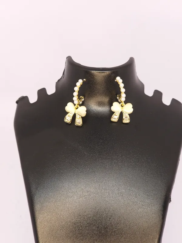 Gold_Tone_Pearl_Steel_Bow_Drop_Earrings_For_Women
