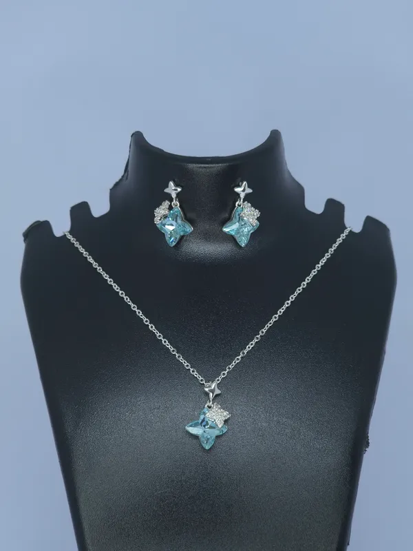 Silver_Tone_Blue_Butterfly_Necklace_And_Earrings_Set