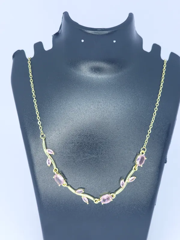 Gold_Tone_Pink_Stone_Necklace_For_Women