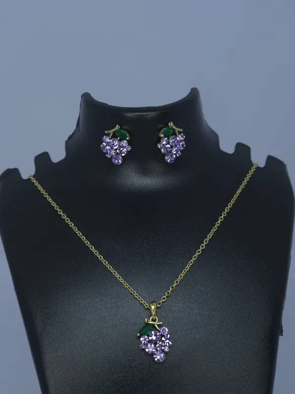 Gold_Tone_Purple_Stone_Necklace_And_Earrings_Set_For_Women