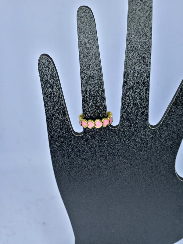 Gold_Tone_Pink_Heart_Accent_Linked_Band_Ring_For_Women