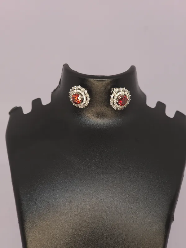 Silver_Tone_Red_Stone_Floral_Stud_Earrings_For_Women