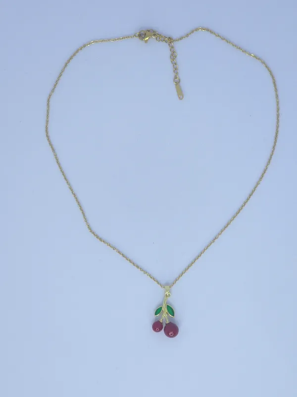 Gold_Tone_Cherry_Pendant_Necklace_For_Women