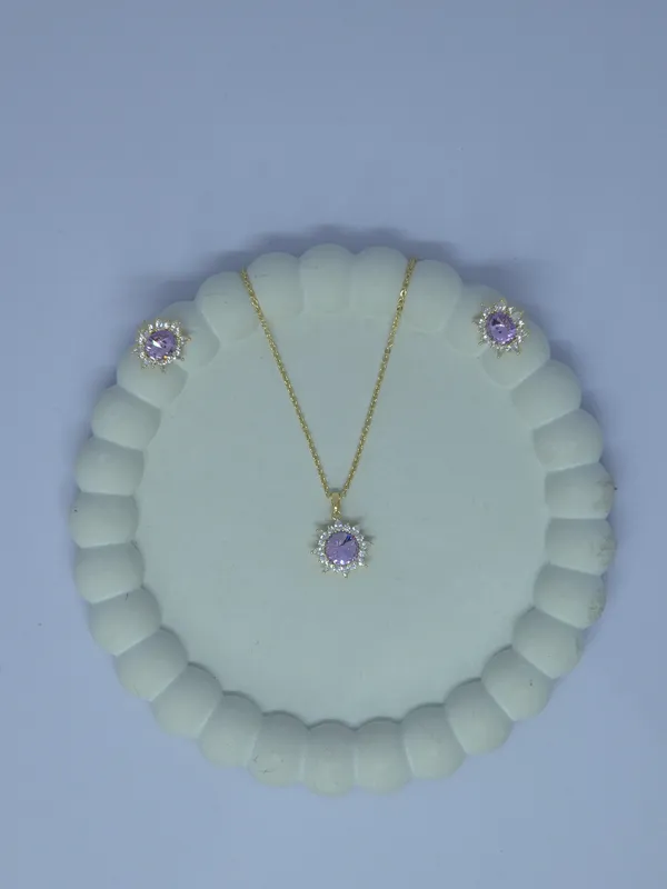 Gold_Tone_Lavender_Stone_Necklace_And_Earrings_Set