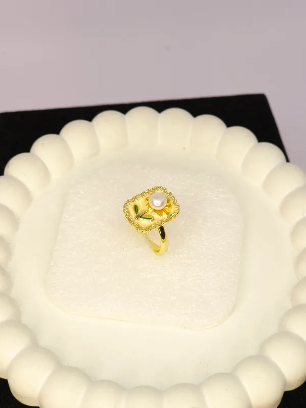 Gold_Tone_Pearl_Floral_Open_Band_Ring_For_Women
