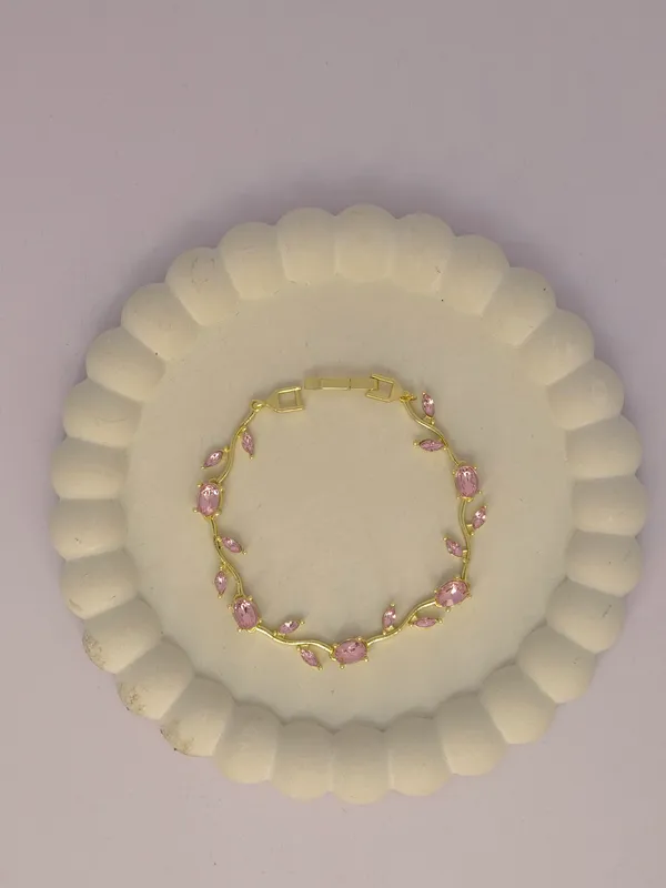 Pink_Stone_Gold_Tone_Floral_Necklace_For_Women