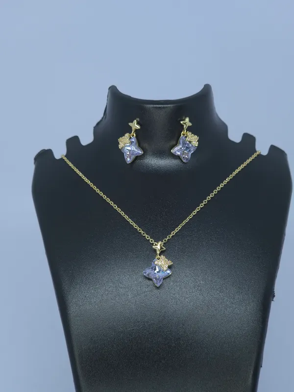 Gold_Tone_Stone_Pendant_Necklace_Set_For_Women