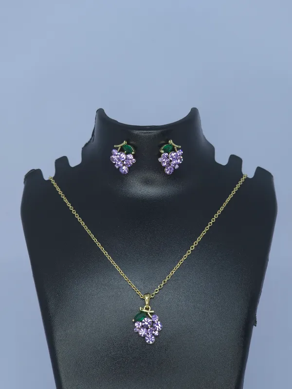 Gold_Tone_Purple_Stone_Necklace_And_Earrings_Set_For_Women
