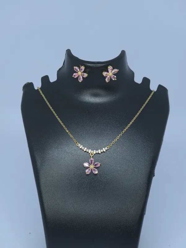 Pink_Floral_Stone_Necklace_Set_For_Women