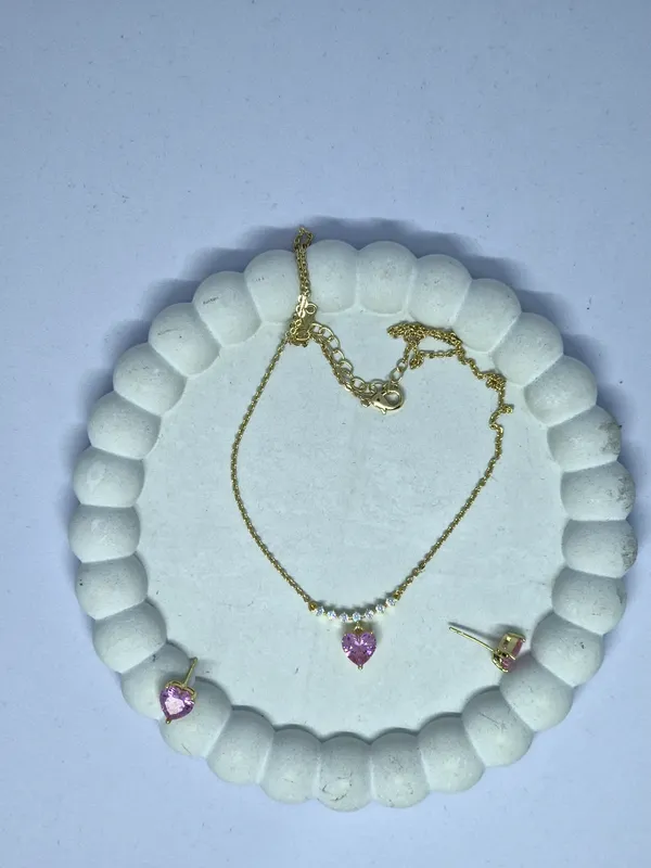 Gold_Tone_Heart_Pendant_Necklace_And_Earrings_Set_For_Women