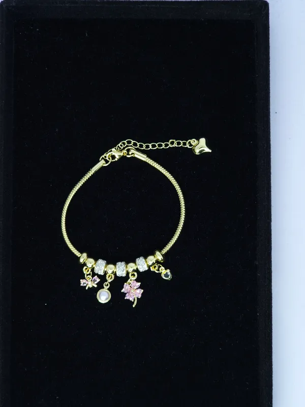 Gold_Tone_Steel_Floral_Charm_Pandora_Bracelet_For_Women