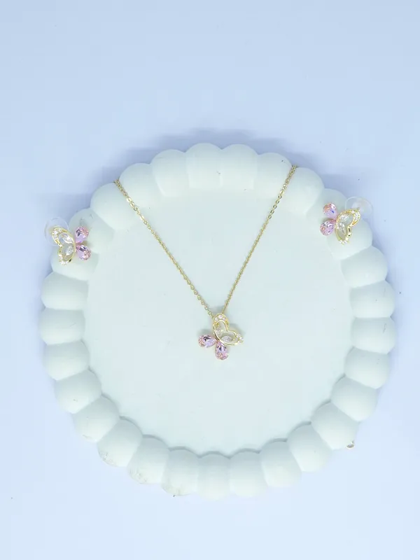 Gold-Tone_Heart_Pendant_Necklace_And_Earrings_Set_For_Women