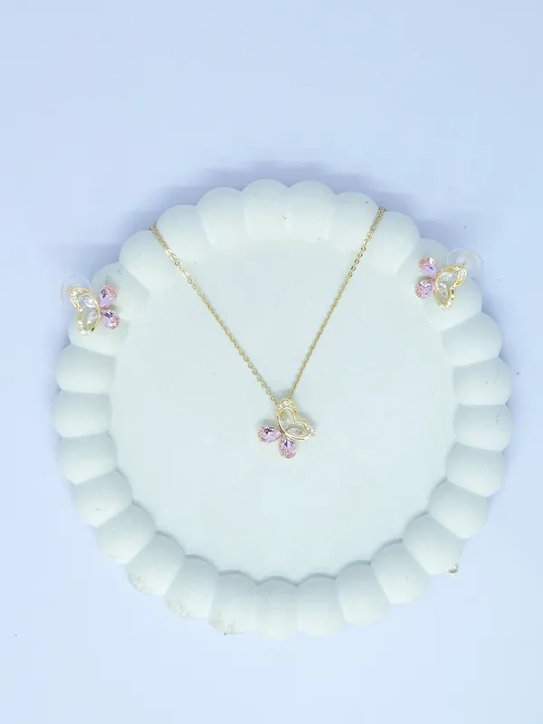 Gold-Tone_Heart_Pendant_Necklace_And_Earrings_Set_For_Women