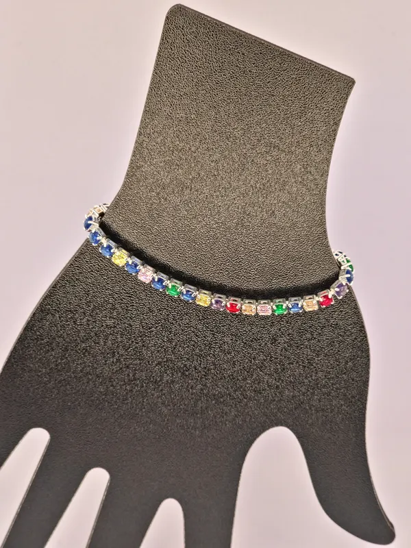 Multicolour_Stone_Gold_Tone_Steel_Link_Bracelet_For_Women