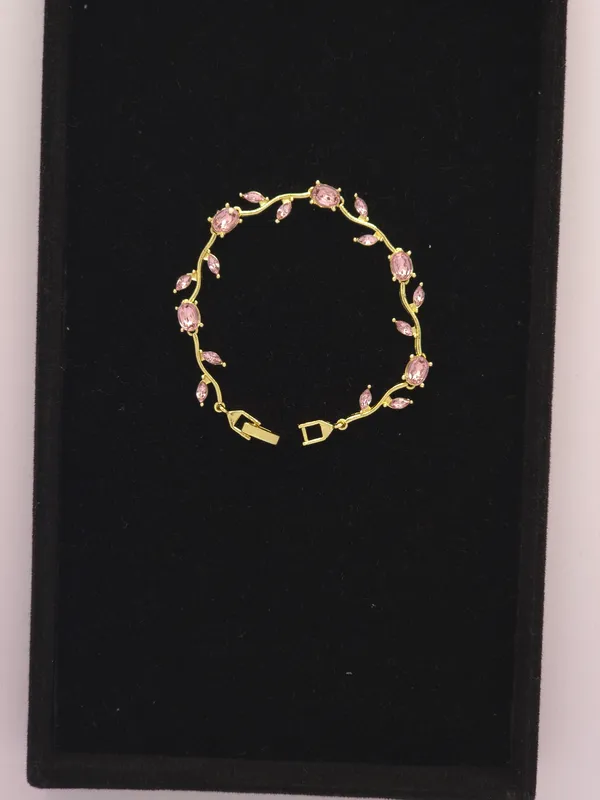 Pink_Stone_Gold_Tone_Floral_Necklace_For_Women