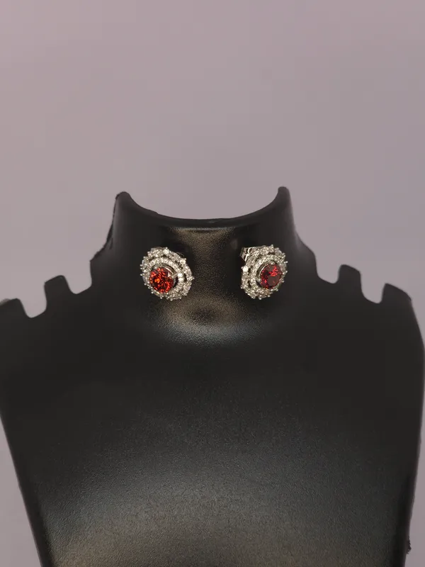 Silver_Tone_Red_Stone_Floral_Stud_Earrings_For_Women