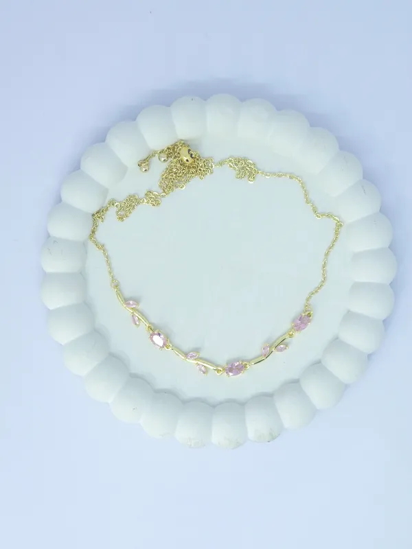 Gold_Tone_Pink_Stone_Necklace_For_Women
