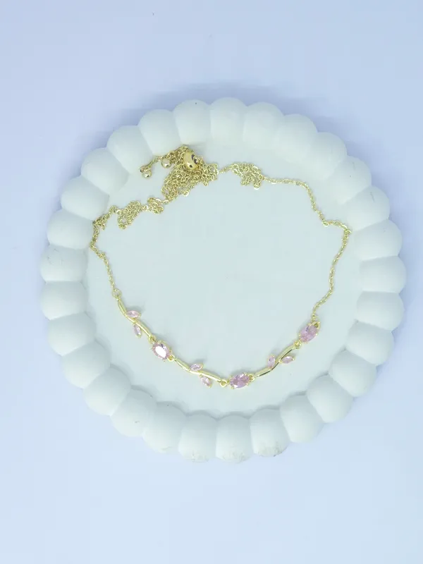 Gold_Tone_Pink_Stone_Necklace_For_Women