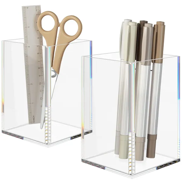 Niubee_Acrylic_Pen_Holder_2_Pack_Clear_Desktop_Pencil_Cup_Stationery_Organizer_For_Office_Desk_Accessory_Acrylic_Clear_Acrylic_Pen_Holder_Durable_Transparent_Design_Organizes_Stationery_And_Makeup_Tools_For_Students_And_Workers