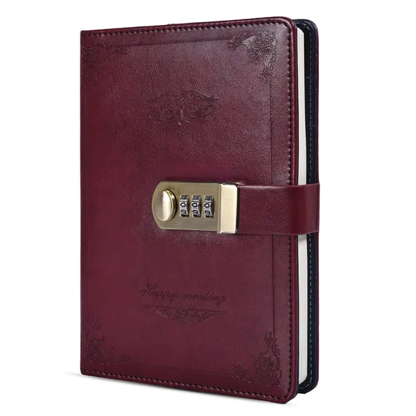 Arrlsdb_Lock_Diary_Leather_Locking_Journal_Writing_Notebook_Vintage_Lock_Personal_Privacy_Diary_Wine_Red