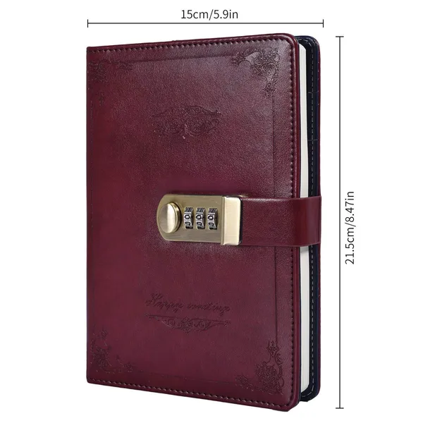 Arrlsdb_Lock_Diary_Leather_Locking_Journal_Writing_Notebook_Vintage_Lock_Personal_Privacy_Diary_Wine_Red