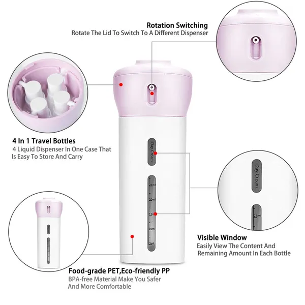 4_In_1_Travel_Dispenser_Leak_Proof_Travel_Bottles_Containers_Shampoo_Gel_Set_Toiletries_For_Liquid_Lotion_Cream_Tsa_Approved_White_Pink