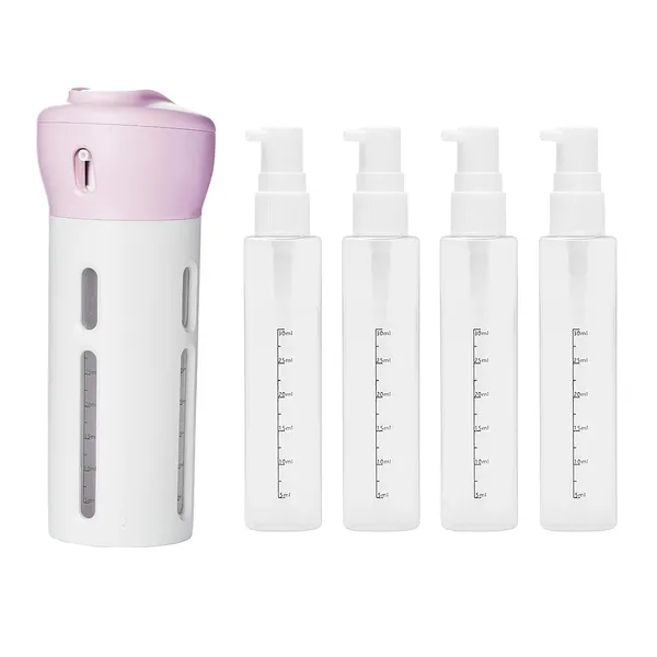 2_Pieces_4_In_1_Travel_Dispenser_Shampoo_Lotion_Gel_Set_Leak_Proof_Travel_Containers_Bottles_For_Toiletries_Body_Wash_Liquid_Cream_Tsa_Approved_Pink_Pink
