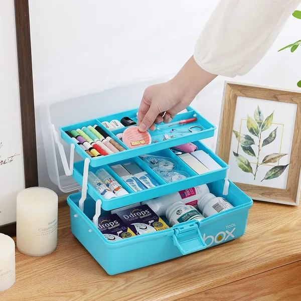 12_Three_Layer_Clear_Plastic_Craft_Storage_Box_Tool_Box_Sewing_Box_Organizer_Art_Storage_Box_With_Handle_Light_Blue