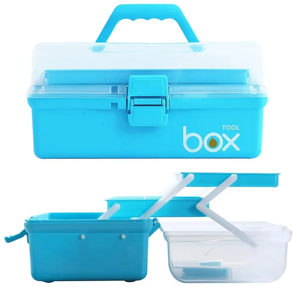 12_Three_Layer_Clear_Plastic_Craft_Storage_Box_Tool_Box_Sewing_Box_Organizer_Art_Storage_Box_With_Handle_Light_Blue