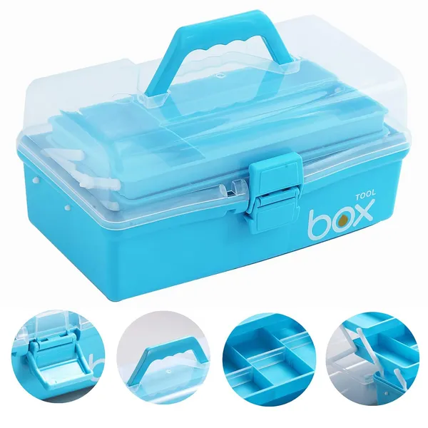 12_Three_Layer_Clear_Plastic_Craft_Storage_Box_Tool_Box_Sewing_Box_Organizer_Art_Storage_Box_With_Handle_Light_Blue