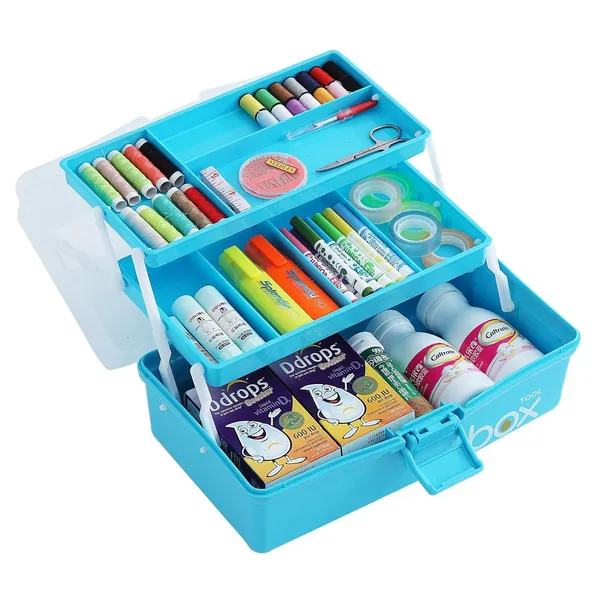 12_Three_Layer_Clear_Plastic_Craft_Storage_Box_Tool_Box_Sewing_Box_Organizer_Art_Storage_Box_With_Handle_Light_Blue