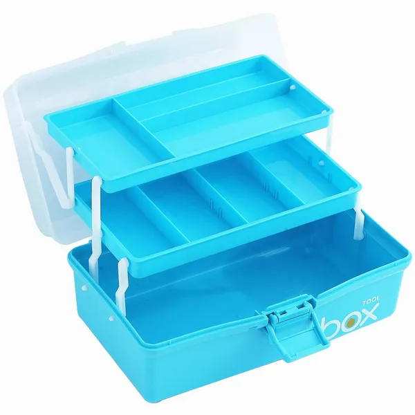 12_Three_Layer_Clear_Plastic_Craft_Storage_Box_Tool_Box_Sewing_Box_Organizer_Art_Storage_Box_With_Handle_Light_Blue