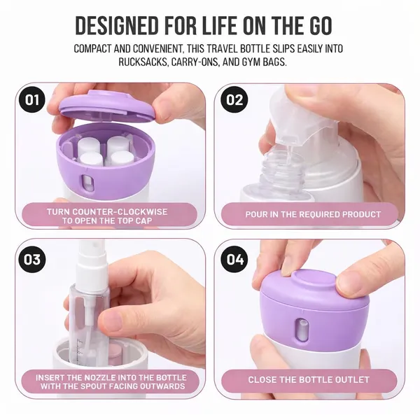 Travigo_4_In_1_Travel_Bottle_Dispenser_Includes_Four_Empty_Reusable_1_4_Oz_40_Ml_Cosmetic_Toiletry_Containers_For_Sanitizer_Soap_Lotions_Skincare_Makeup_Products_Black_Purple