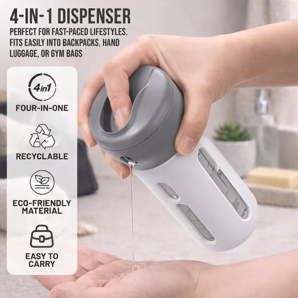 Travigo_2_Pieces_4_In_1_Travel_Bottle_Set_Dispenser_Includes_Four_40_Ml_Cosmetic_Toiletry_Containers_For_Shampoo_Lotions_Skincare_Makeup_Products_Gray_Purple_2_Pc_Set