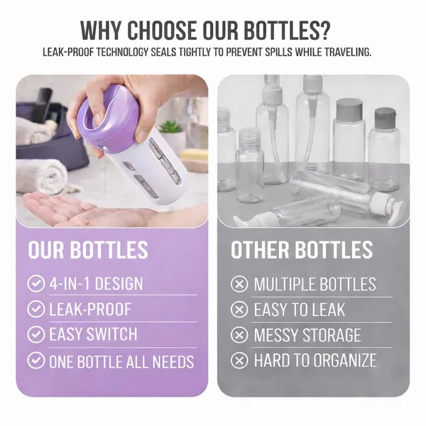 Travigo_2_Pieces_4_In_1_Travel_Bottle_Set_Dispenser_Includes_Four_40_Ml_Cosmetic_Toiletry_Containers_For_Shampoo_Lotions_Skincare_Makeup_Products_Gray_Purple_2_Pc_Set