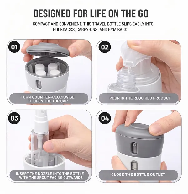 Travigo_2_Pieces_4_In_1_Travel_Bottle_Set_Dispenser_Includes_Four_40_Ml_Cosmetic_Toiletry_Containers_For_Shampoo_Lotions_Skincare_Makeup_Products_Gray_Purple_2_Pc_Set