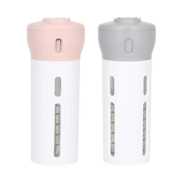 Travigo_2_Pieces_4_In_1_Travel_Bottle_Set_Dispenser_Includes_Four_40_Ml_Cosmetic_Toiletry_Containers_For_Shampoo_Lotions_Skincare_Makeup_Products_Gray_Pink_2_Pc_Set