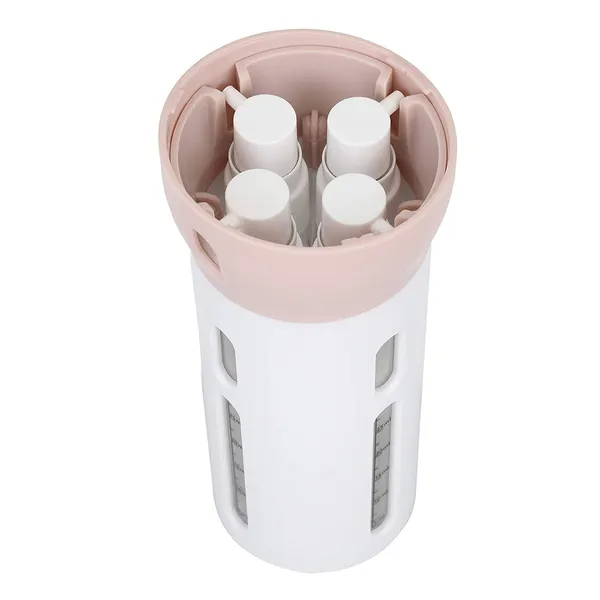 Travigo_2_Pieces_4_In_1_Travel_Bottle_Set_Dispenser_Includes_Four_40_Ml_Cosmetic_Toiletry_Containers_For_Shampoo_Lotions_Skincare_Makeup_Products_Gray_Pink_2_Pc_Set