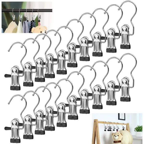 Buzifu_Pack_Of_20_Clip_Hooks_Boot_Hanger_Metal_Non_Slip_Clothes_Hanger_360_Rotating_Clips_Trouser_Laundry_Hanging_Hooks_Pegs_For_Scarves_Hats