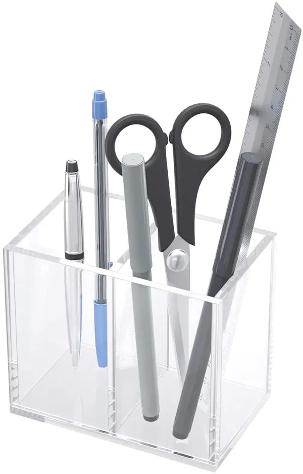 Niubee_Acrylic_Pen_Holder_2_Compartments_Gold_Scratch_Resistant_Thick_Acrylic_With_2_Slots_For_Pens_Pencils_Makeup_Brushes_Office_Vanity_And_School_Use