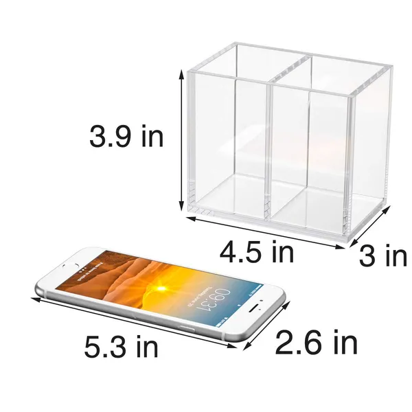 Niubee_Acrylic_Pen_Holder_2_Compartments_Gold_Scratch_Resistant_Thick_Acrylic_With_2_Slots_For_Pens_Pencils_Makeup_Brushes_Office_Vanity_And_School_Use