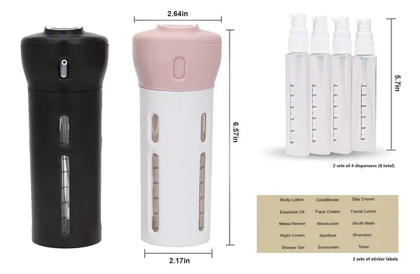 Travigo_4_In_1_Travel_Dispenser_Bottle_Set_Tsa_Approved_Leak_Proof_Reusable_1_4_Oz_40_Ml_Toiletry_Containers_For_Shampoo_Conditioner_Soap_Lotion_Skincare_2_Pack_Black_Pink