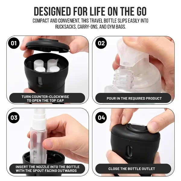 Travigo_4_In_1_Travel_Bottle_Dispenser_Includes_Four_Empty_Reusable_1_4_Oz_40_Ml_Cosmetic_Toiletry_Containers_For_Sanitizer_Soap_Lotions_Skincare_Makeup_Products_Black_Black_Plastic