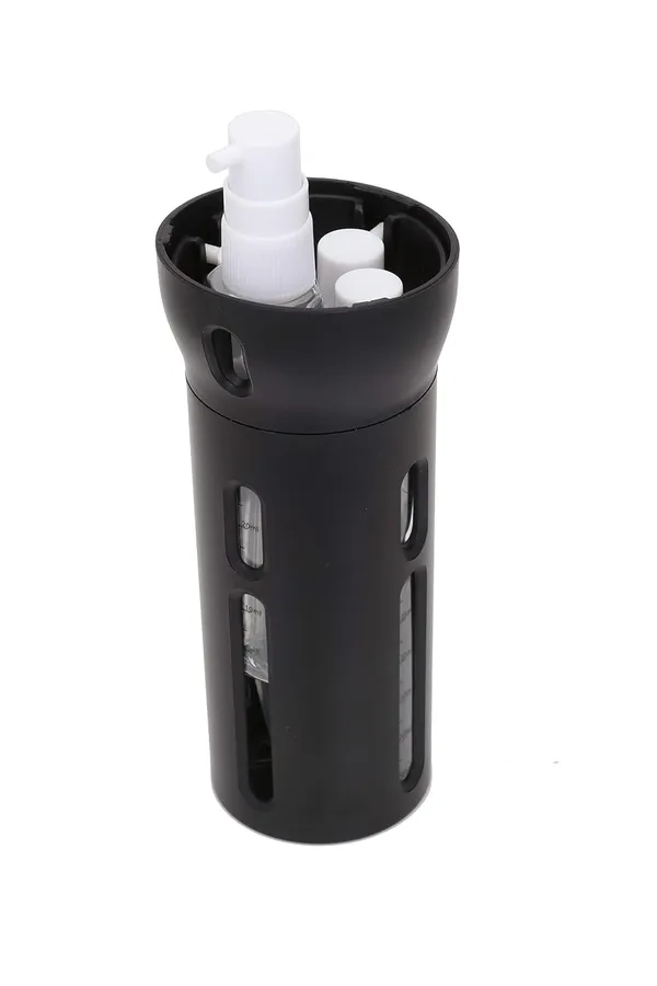 Travigo_4_In_1_Travel_Bottle_Dispenser_Includes_Four_Empty_Reusable_1_4_Oz_40_Ml_Cosmetic_Toiletry_Containers_For_Sanitizer_Soap_Lotions_Skincare_Makeup_Products_Black_Black_Plastic