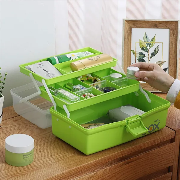 Horbac_12_Three_Layer_Clear_Plastic_Storage_Box_Tool_Box_Multipurpose_Organizer_And_Portable_Handled_Storage_Case_For_Art_Craft_And_Cosmetic_Multi_Color