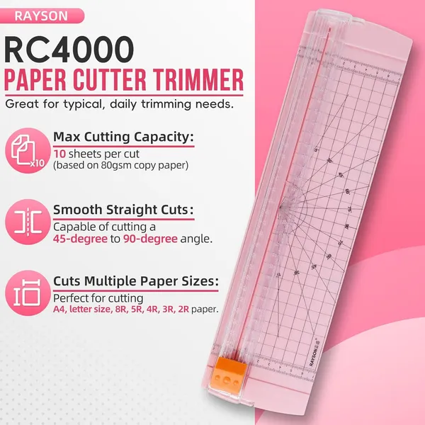 Rayson_Rc4000p_Us_12_Inch_Paper_Trimmer_A4_Size_Paper_Cutter_With_Automatic_Security_Safeguard_For_Coupon_Craft_Paper_And_Photos_Light_Pink