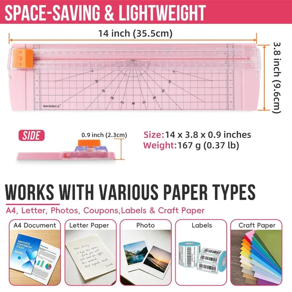 Rayson_Rc4000p_Us_12_Inch_Paper_Trimmer_A4_Size_Paper_Cutter_With_Automatic_Security_Safeguard_For_Coupon_Craft_Paper_And_Photos_Light_Pink