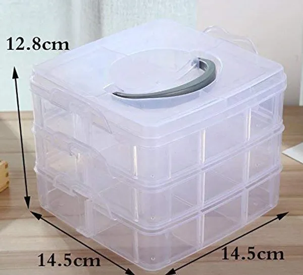3_Layer_18_Grids_Transparent_Plastic_Organizer_Jewelry_Craft_Accessories_Storage_Box_Basket_Container_With_Collapsible_And_Removable_Dividers_Multi_Colour