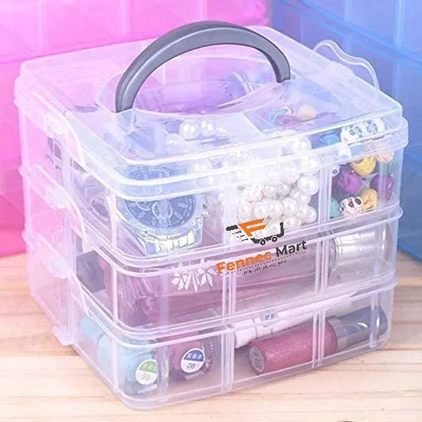 3_Layer_18_Grids_Transparent_Plastic_Organizer_Jewelry_Craft_Accessories_Storage_Box_Basket_Container_With_Collapsible_And_Removable_Dividers_Multi_Colour